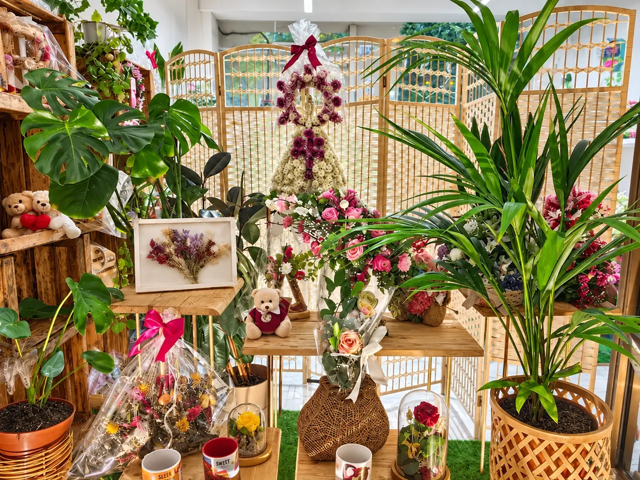 Escaparate de Caprichos Isa con flores, plantas y regalos personalizados
